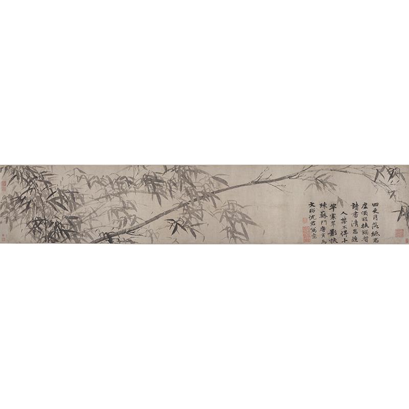 1:1明唐寅唐伯虎墨竹图卷水墨国画艺术微喷古代名画复制品装饰画