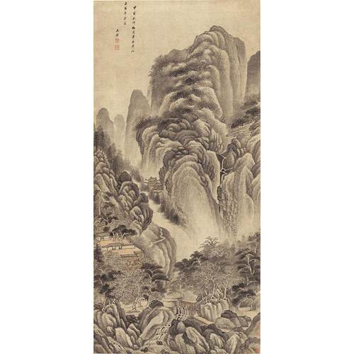 高清复刻清代王鉴晚年作品仿范宽山水国画江南山水艺术微喷装饰画