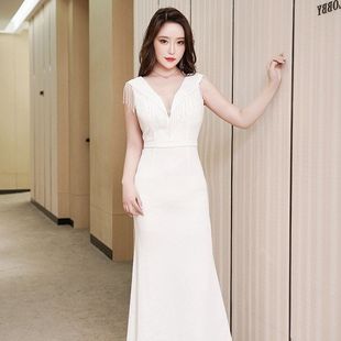 礼服宴会新款修身V 批发领气质晚会厂家铅笔裙优雅高腰长款连衣裙