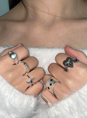 韩系复古银色可调节戒指