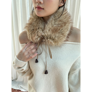 美式 y2k毛毛腰带 复古辣妹仿皮草毛毛围脖加厚系带围巾亚文化个性