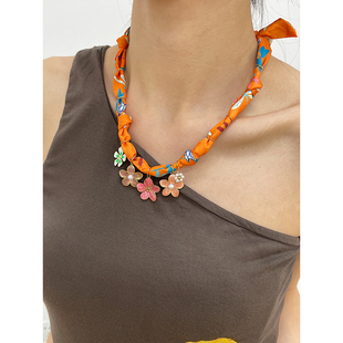 海边度假风多功能花朵丝巾项链多巴胺甜美个性 小众气质高级感手链