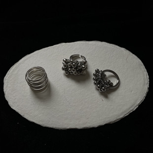 小众时髦重工甜酷银色戒指个性 质感冷淡风高级感韩系串珠开口戒