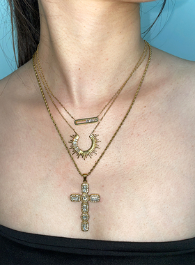 欧美风金色十字架辣妹项链