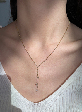 高级感气质精致超闪仿锆石细项链简约百搭温柔超仙流苏叠戴锁骨链