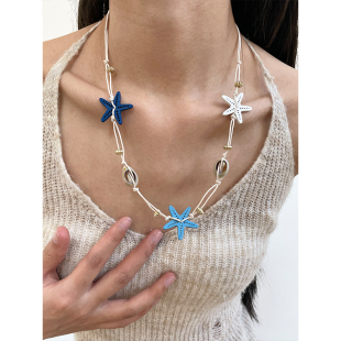 夏日度假风贝壳海星多功能皮绳项链小众设计波西米亚风绑带choker