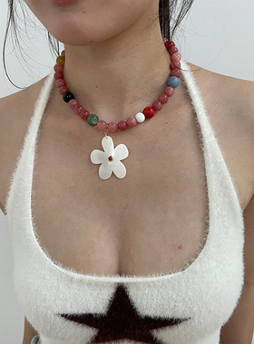 度假风天然石彩色串珠项链