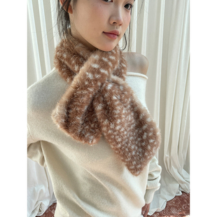 仿水貂绒可爱小鹿毛毛围巾女秋冬保暖加厚毛茸茸双面毛短款 围脖