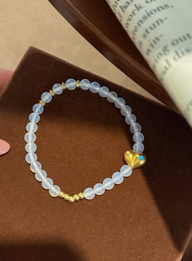 S925纯银新中式白玉髓爱心手串女小众设计天然松石高级感手饰手链