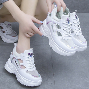 女包头厚底坡跟内增高亮片百搭运动女鞋 2025夏季 透气镂空高跟凉鞋