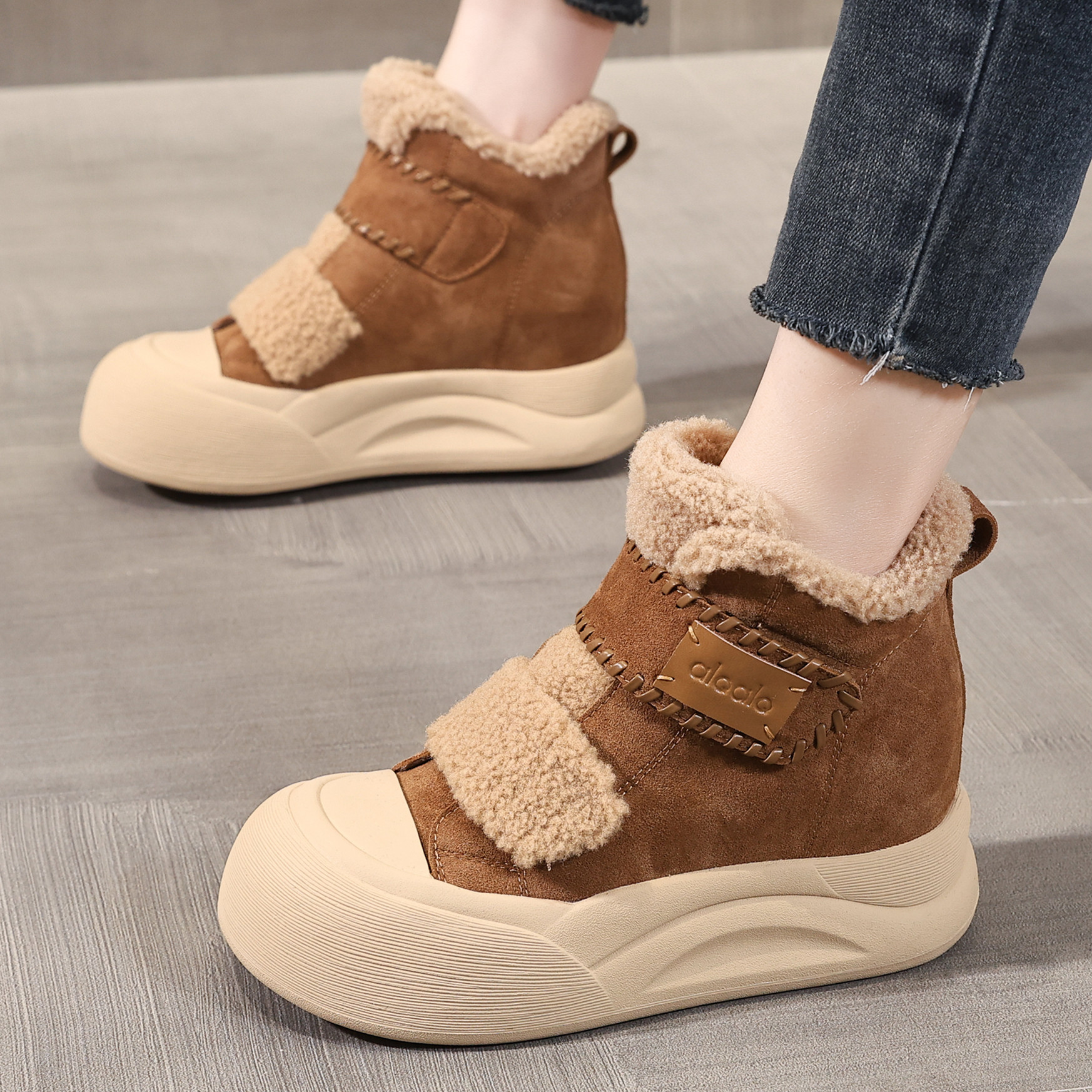 ZFCQ新款厚底内增高加绒加厚高帮鞋女款2025冬魔术贴毛毛棉鞋短靴,女鞋,时尚休闲鞋,淘宝优惠券,粉丝福利购,淘宝优惠卷