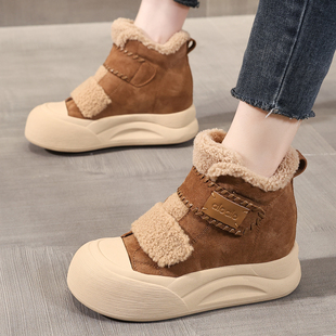 ZFCQ新款厚底内增高加绒加厚高帮鞋女款2025冬魔术贴毛毛棉鞋短靴