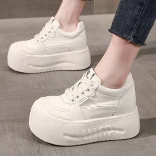 ZFCQ新款厚底松糕内增高小白鞋女款真皮2026春丑萌小个子8cm潮鞋