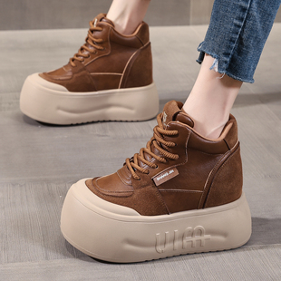 ZFCQ新款真皮加绒加厚内增高厚底高帮鞋女款2025冬小个子保暖棉鞋