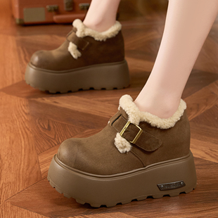 ZFCQ冬季加绒保暖厚底内增高松糕鞋女款2025新款棉鞋休闲乐福短靴