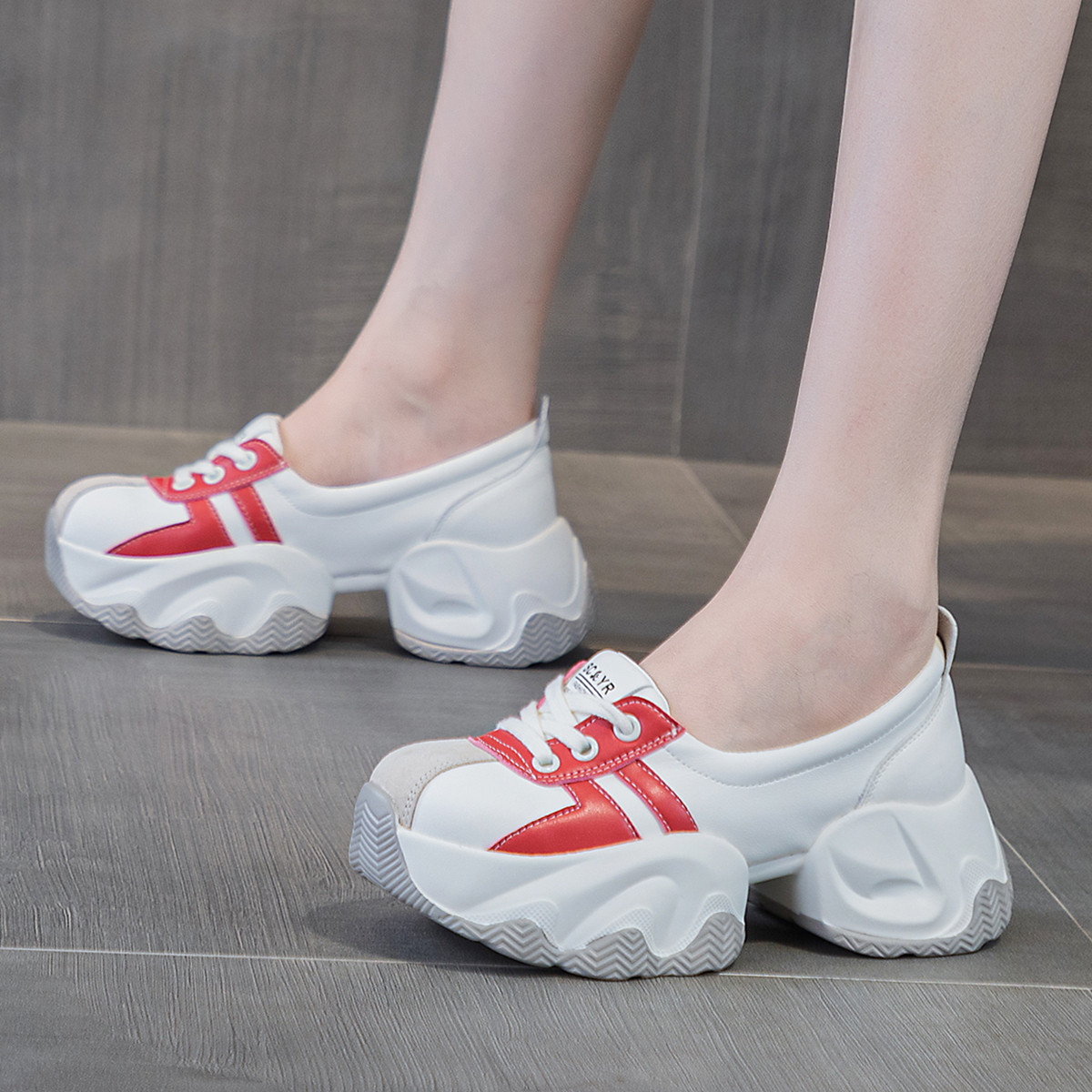 ZFCQ厚底浅口阿甘单鞋女款一脚蹬真皮2026春新款小蛮腰松糕奶奶鞋