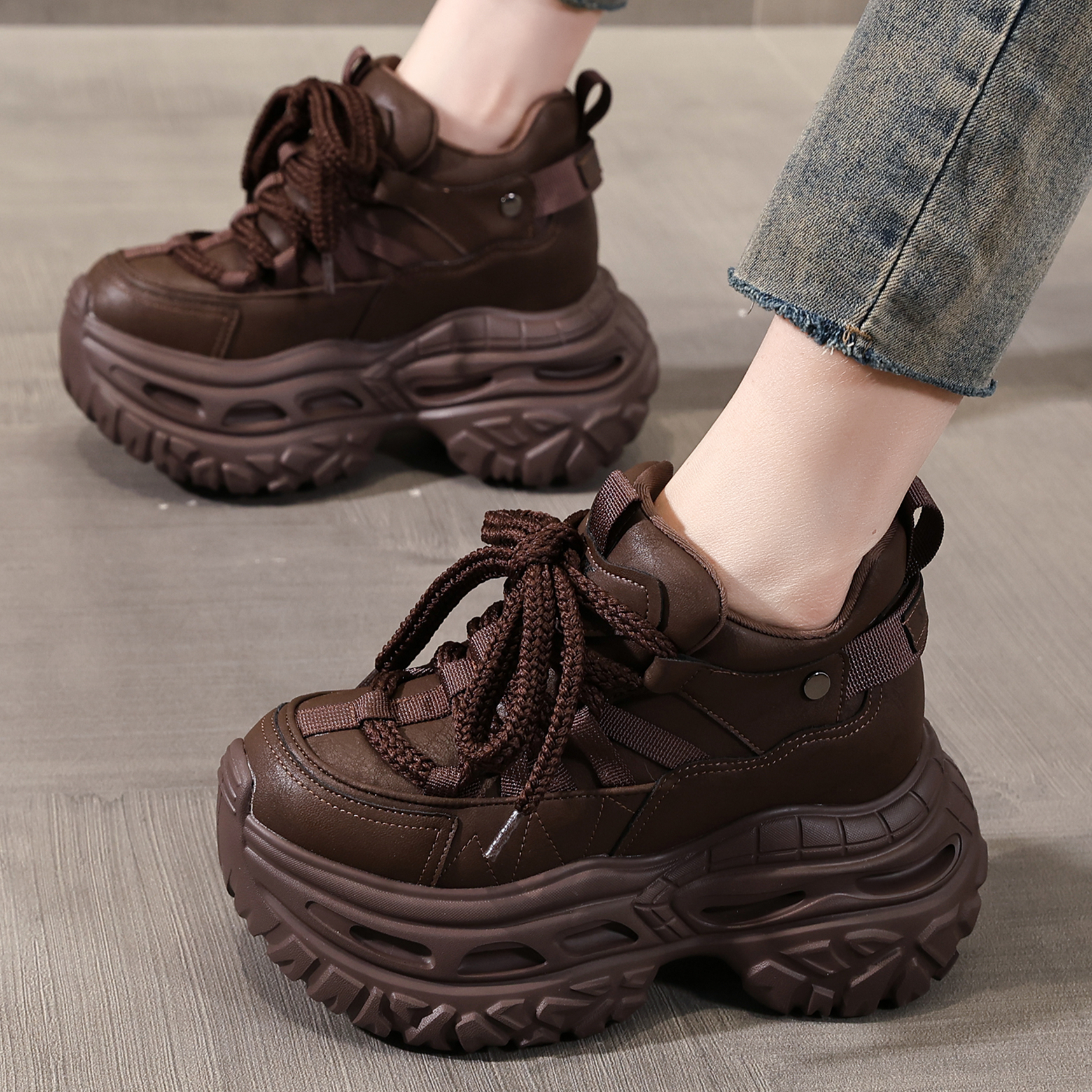 ZFCQ香港黑色超高跟内增高老爹鞋