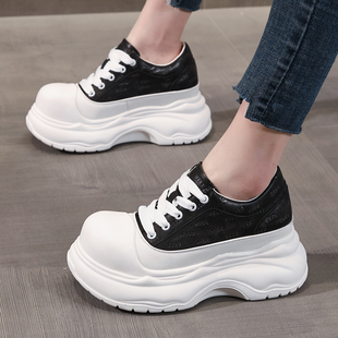 ZFCQ香港厚底内增高大头休闲鞋女款真皮2026春新款时尚丑萌小白鞋