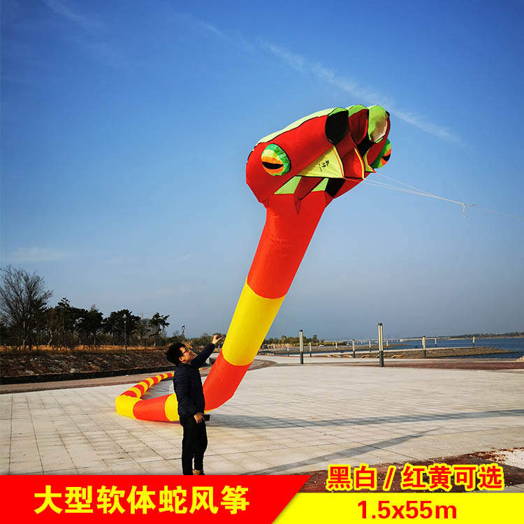 55米大型软体蛇风筝成人单线潍坊筒子蛇立体蛇气囊荔华白蛇眼镜蛇