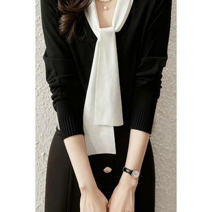 2025春秋新款优雅色系带领休闲针织衫时尚百搭套头衫洋气上衣
