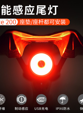 英豪xlite100/200自行车尾灯智能感应刹车灯usb充电夜间骑行尾灯