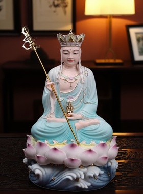 陶瓷彩绘大势至菩萨佛像居家供奉西方三圣德化瓷大势至摆件
