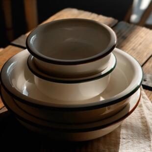 外国设计师绿线陶瓷餐具ins日韩风牛排盘西餐盘椭圆甜品盘咖啡厅