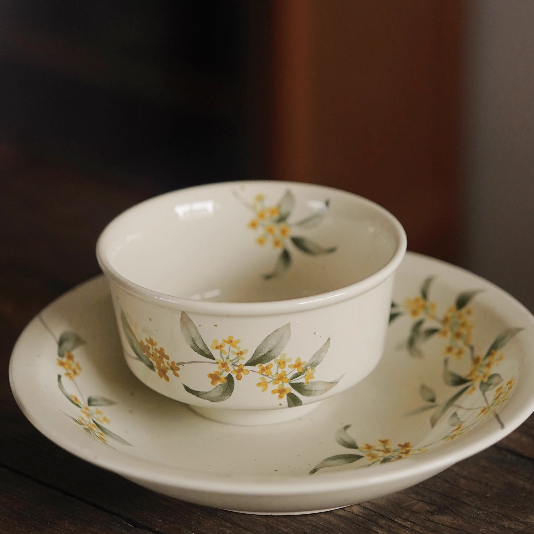 山水间桂花釉下彩手绘景德镇陶瓷饭碗家用深盘女男文艺复古餐具盘