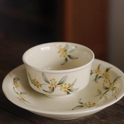 山水间桂花釉下彩手绘景德镇陶瓷饭碗家用深盘女男文艺复古餐具盘