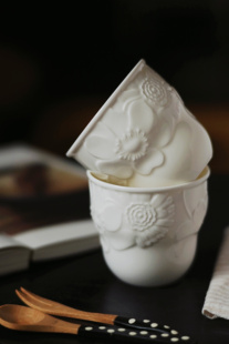 品茗杯大容量喝茶水杯高端茶杯 定窑白缸杯主人杯单个仿宋浮雕中式