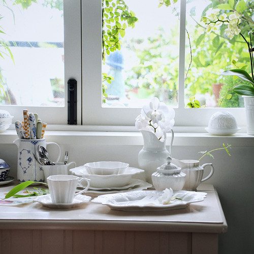 意大利Richard高颜值好看用餐具陶瓷纯白浮雕咖啡杯 马克杯奶糖罐