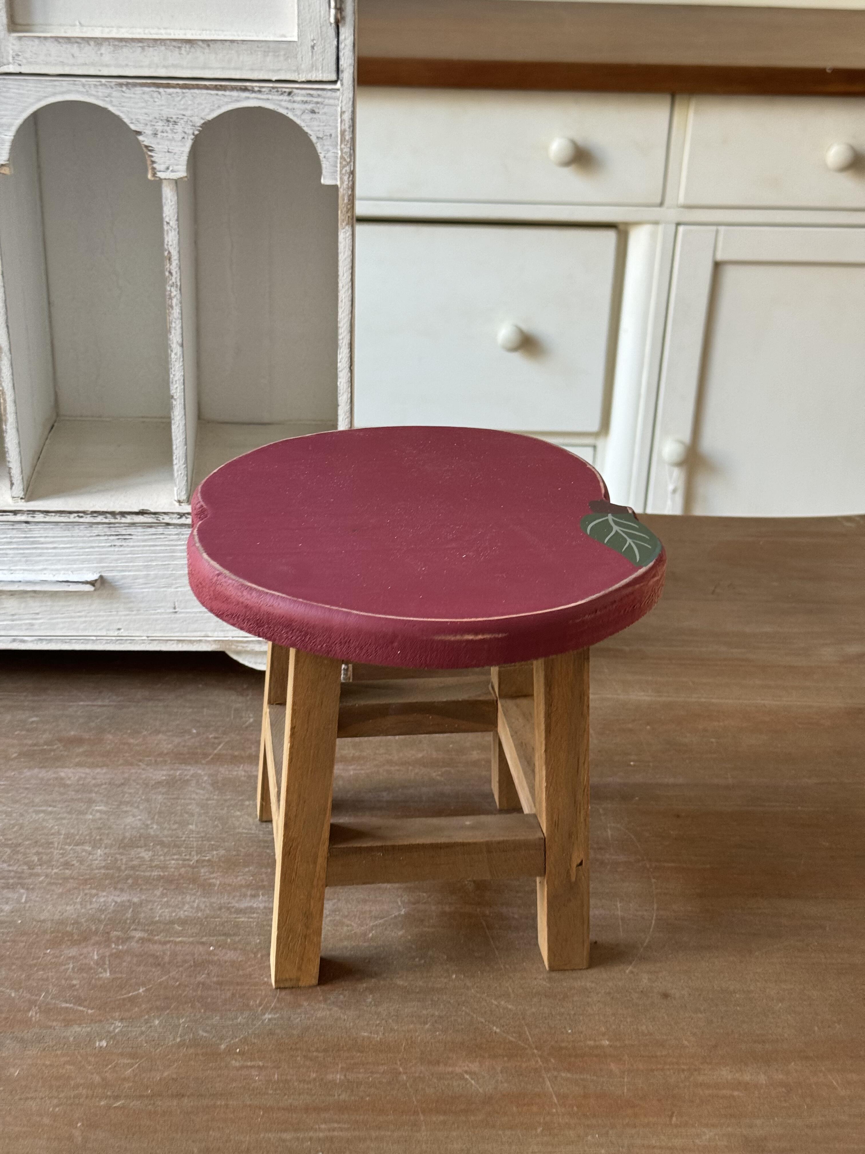 中古花园花架板凳木质装饰摆件做旧花凳四足小圆凳置物架苹果板凳