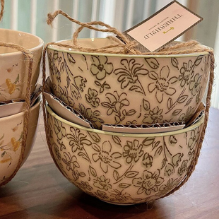 高颜值复古高温瓷器粗陶釉下青花芝麻油雪花釉食钵饭碗古朴风餐具