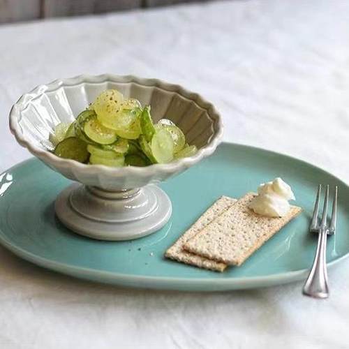 丹麦纯手工浮雕高脚果水果盘陶瓷家用果盆客厅零食收纳篮装饰厨房