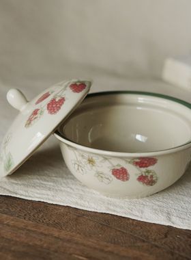 英国vintage中古釉下彩微波炉碗高颜值碟红树莓raspberry炖盅盖碗