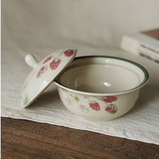 英国vintage中古釉下彩微波炉碗高颜值碟红树莓raspberry炖盅盖碗