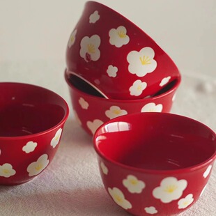 纯原单 红色爱心手绘陶瓷盘陶瓷碟陶瓷碗饭碗餐盘陶瓷花插釉下彩