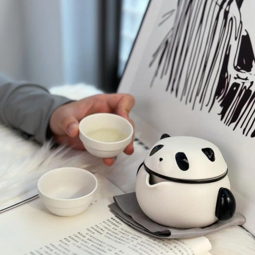熊猫便携式旅行茶具小套装简易户外功夫泡茶杯个人专用露营快客杯