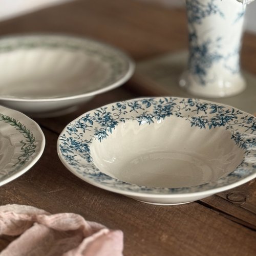 LACESHABBY新款法式复古家居装饰蓝色碎花浮雕陶瓷餐具合集草帽盘