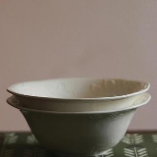 高颜值中古浮雕花卉陶瓷骨瓷面碗西餐碗沙拉碗谷物碗汤碗可微波炉