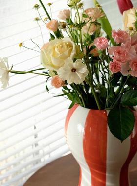 外贸高颜值HAY SOBREMESASTRIPE 陶瓷摆件花彩色条纹花瓶客厅简约