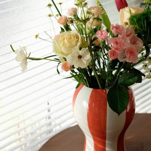 外贸高颜值HAY SOBREMESASTRIPE 陶瓷摆件花彩色条纹花瓶客厅简约