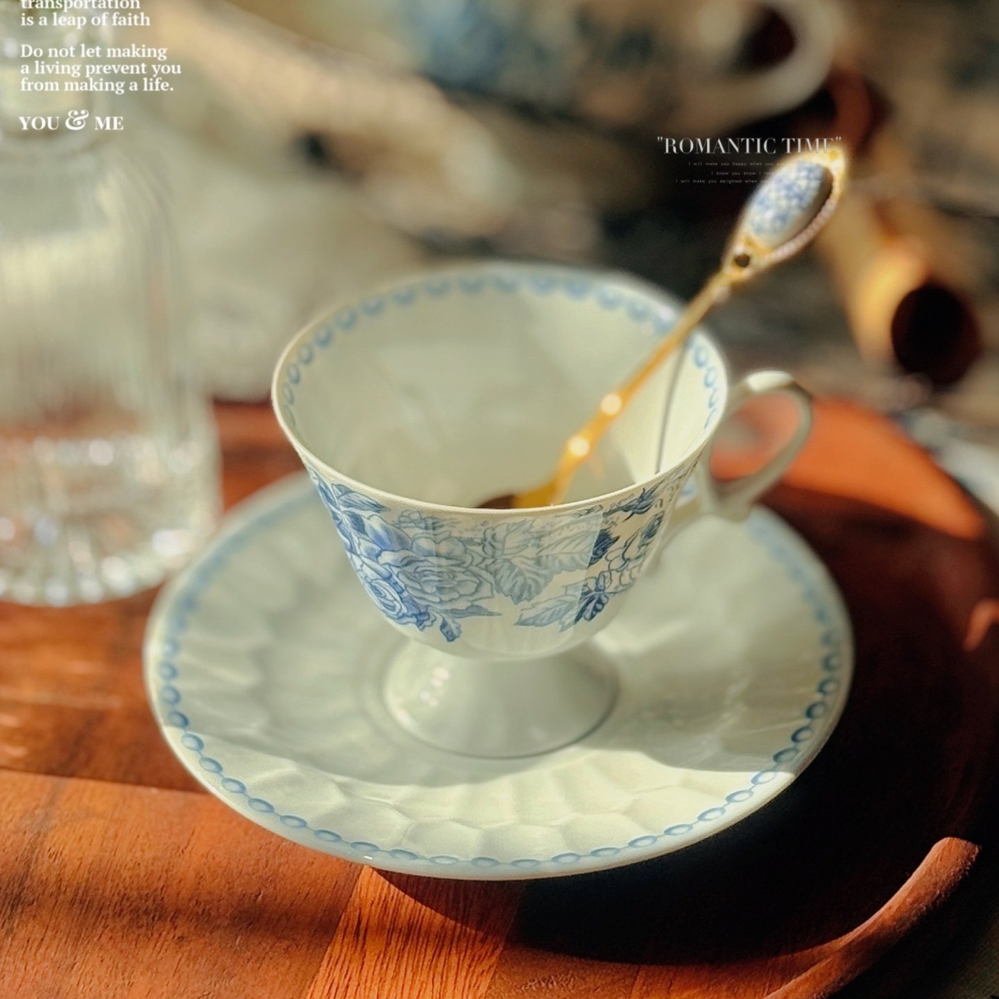 春辰元青花咖啡杯碟套装景德镇手作陶瓷拿铁拉花杯复古高温釉下彩