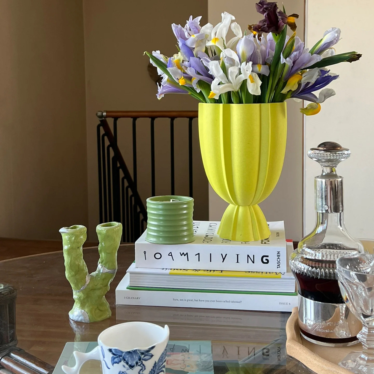 BESTWEST火炬陶瓷花瓶高级感小轻奢大口径白色摆件客厅插花瓶复古