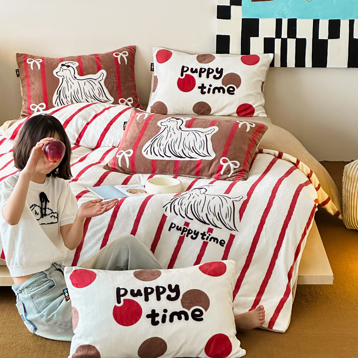 2025新款大版数码印花个性牛奶绒四件套珊瑚绒被套床单三件套加绒,床上用品,床品套件/四件套/多件套,淘宝优惠券,粉丝福利购,淘宝优惠卷