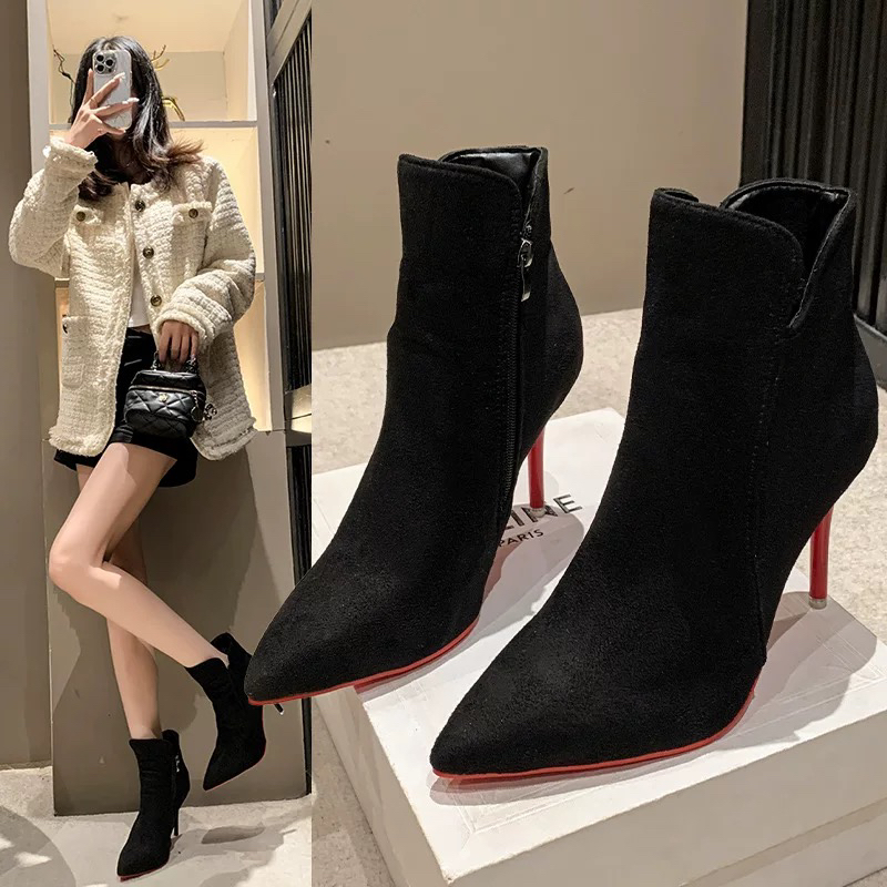 36-50大码女鞋47新款红底短靴女48性感细跟马丁靴49伪娘道具靴子