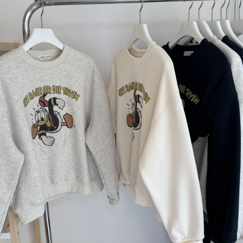 加绒卫衣 卡通印花慵懒感减龄休闲百搭小个子短款上衣 保暖摇粒绒