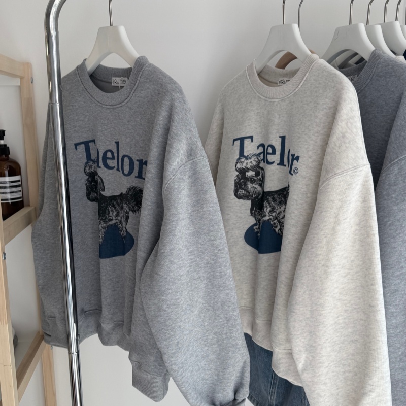 冬加绒 印花卡通小狗减龄韩系卫衣女 摇粒绒小个子短款百搭上衣