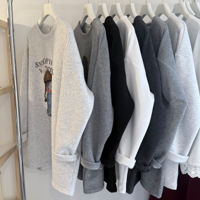 毛巾料加绒厚打底衫女T