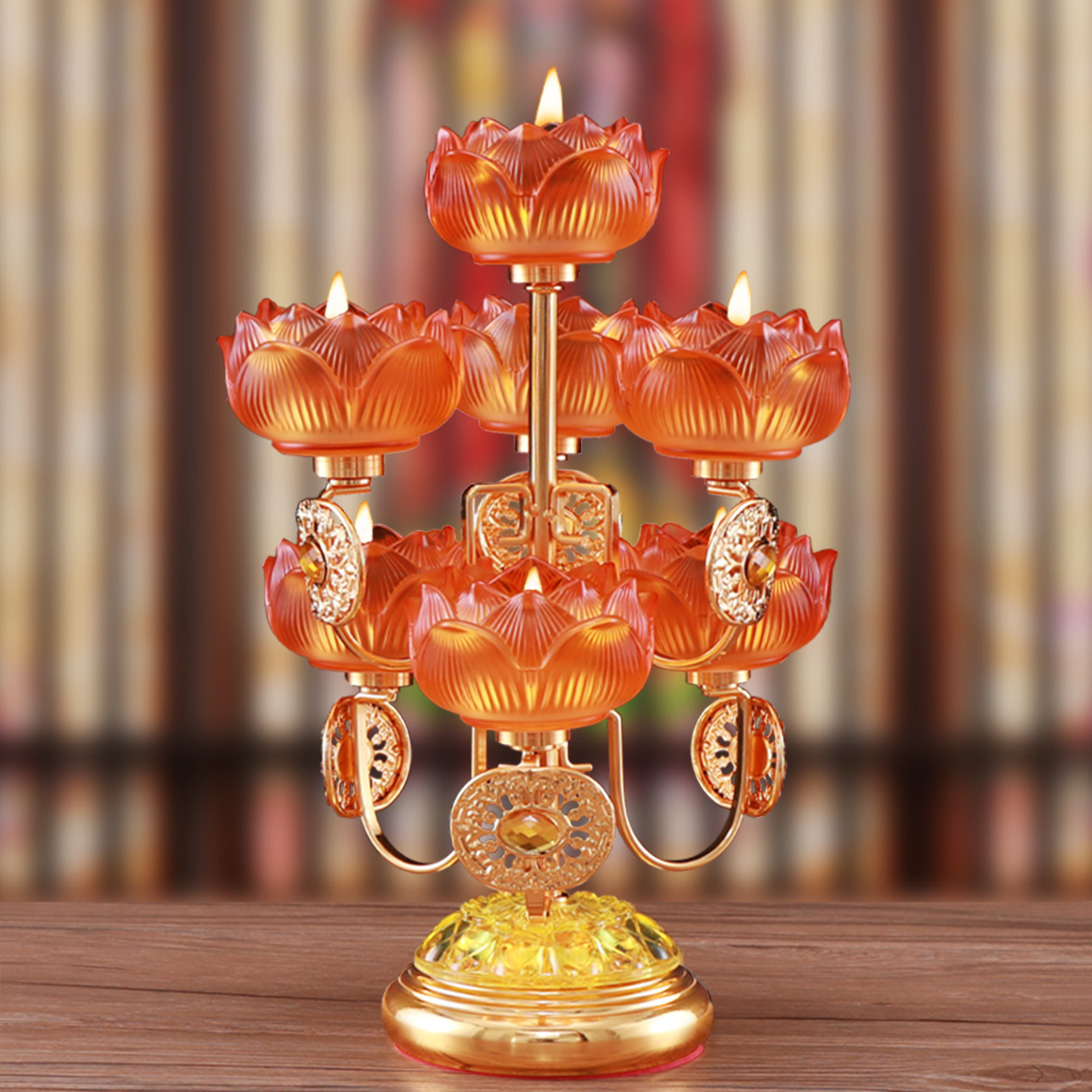 七星琉璃莲花灯酥油灯蜡烛台家用佛前供佛灯长明灯座佛供灯盏灯架